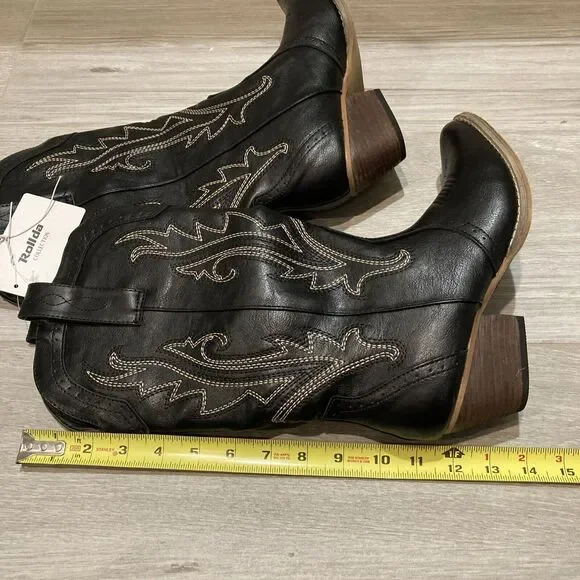 Rollda Women's Western Cowboy Fashion Boots Black US Size 8.5 Embroidered - Picture 4 of 11